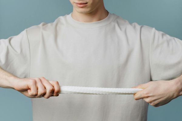 Close-up of an elastic resistance band used for an exercise.